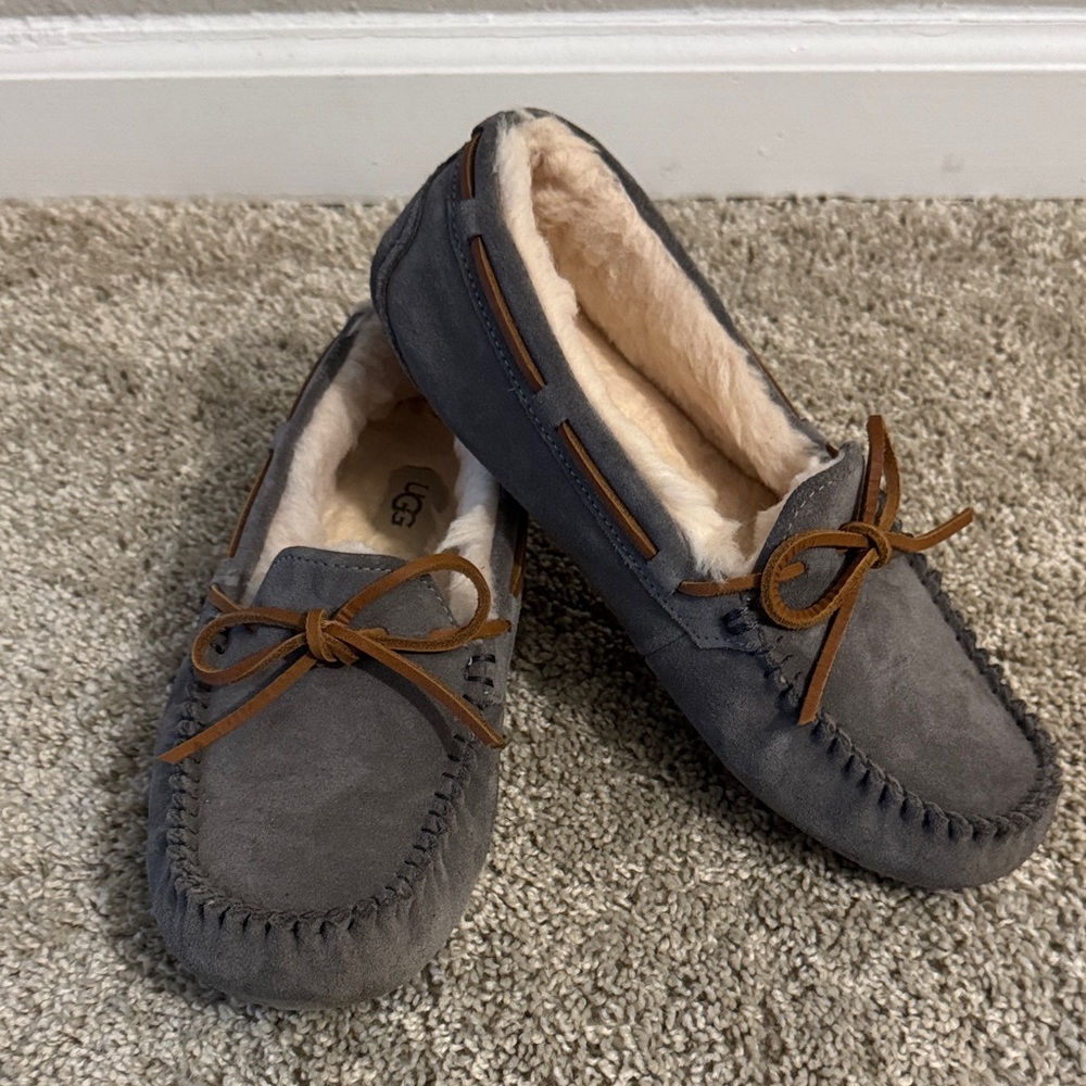 UGG Charcoal Suede Moccasin Slippers
